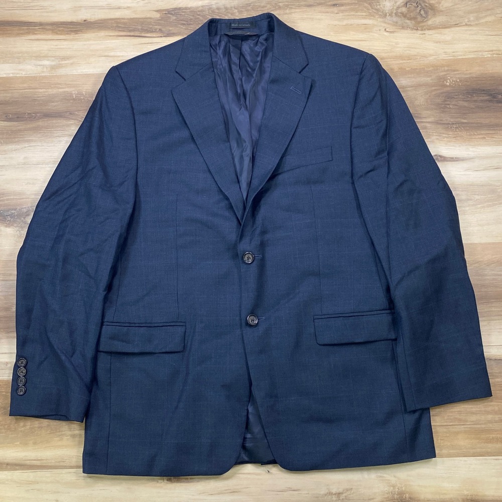 Lauren Ralph Lauren Blazer 42R Navy Blue Glen Plaid Wool Two Button Sport Coat